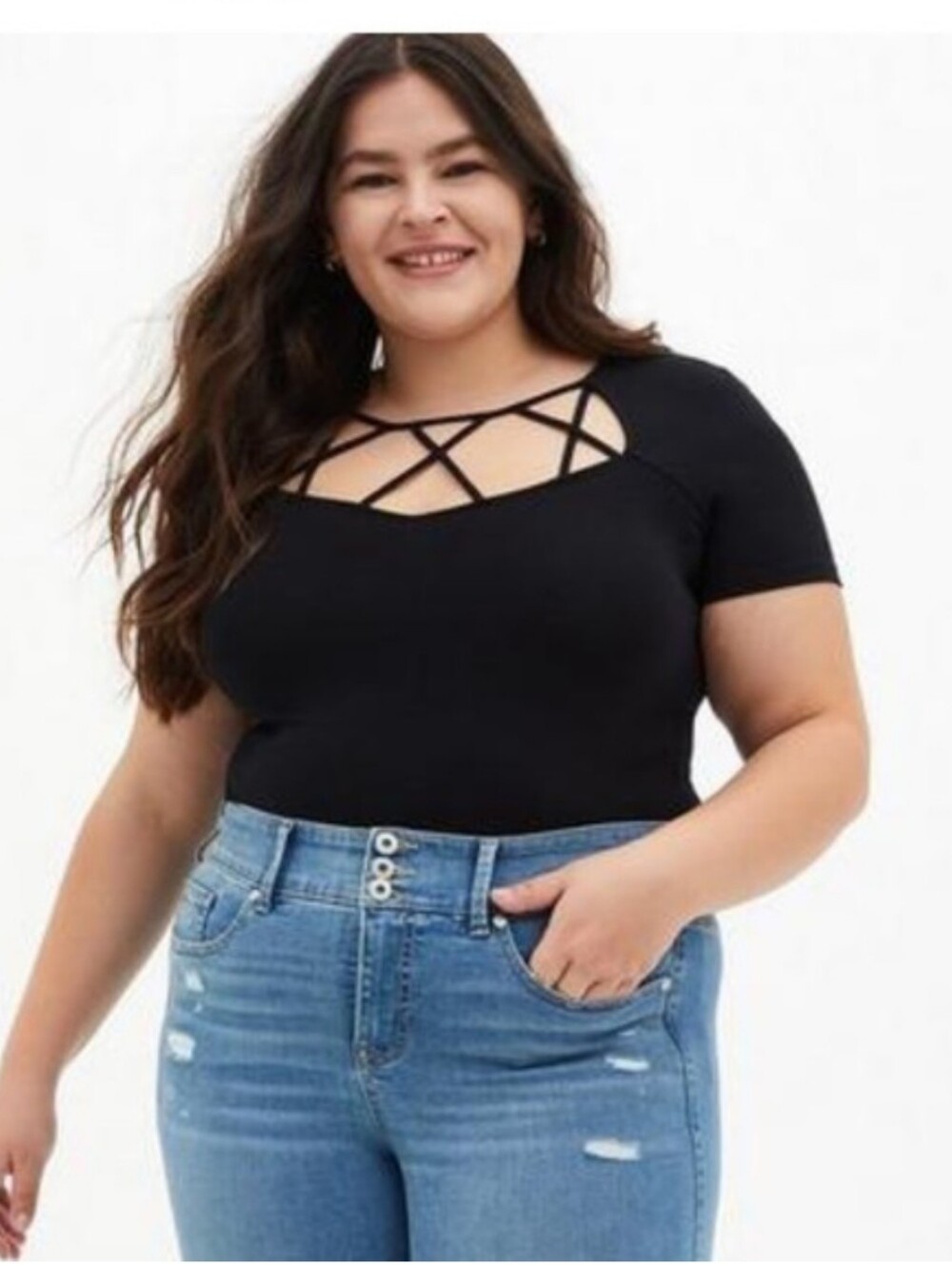 Torrid Black Foxy Strappy Short Sleeve Tee 5X NWT